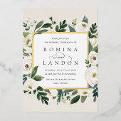 白い牡丹 |正方形フローラフレ結婚ーム 箔招待状 (正面)