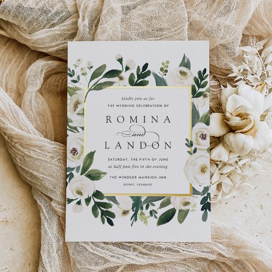 白い牡丹 |正方形フローラフレ結婚ーム 箔招待状