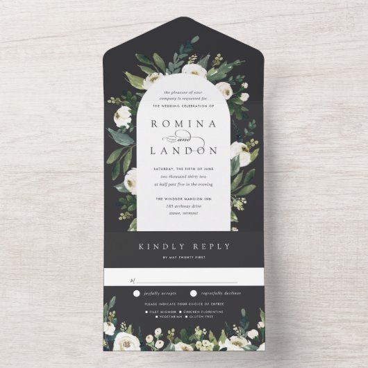 白い牡丹 |水彩フローラアー結婚チ オールインワン招待状 (内側)