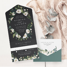 白い牡丹 |水彩フローラフレ結婚ーム オールインワン招待状