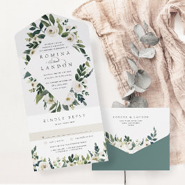 白い牡丹 |水彩フローラフレ結婚ーム オールインワン招待状