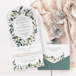 白い牡丹 |水彩フローラフレ結婚ーム オールインワン招待状