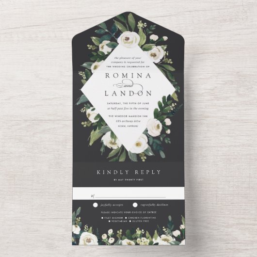 白い牡丹 |水彩フローラフレ結婚ーム オールインワン招待状 (内側)