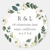 白い牡丹 |水彩フローラ差出人住所 ラウンドシール (正面)