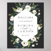 白い牡丹 |水彩フローラ結婚の歓迎 ポスター (正面)