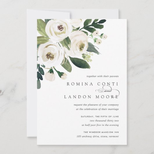 白い牡丹 |水彩フローラ結婚ズ 招待状 (正面)