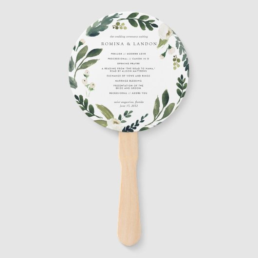 白い牡丹 |水彩フローラ結婚式 プログラム ハンドファン (正面)