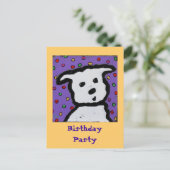 白い犬のドットはがき誕生日招待状 インビテーションポストカード (スタンド正面)