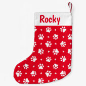 白い犬の手のプリントとハートパターン スモールクリスマスストッキング (裏面)