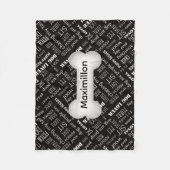 白い犬の骨と名前を持つ小さな黒 フリースブランケット (正面)