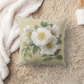 白い犬バラ及びレースの花のヴィンテージの枕 クッション (ブランケット)