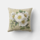 白い犬バラ及びレースの花のヴィンテージの枕 クッション (裏面)