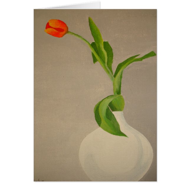 白い独身の花瓶に赤いチューリップ (正面)