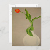 白い独身の花瓶に赤いチューリップ ポストカード (正面/裏面)
