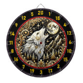 白い狼が月の下で吠え白熱［赤熱］光を放つる ダーツボード (正面)