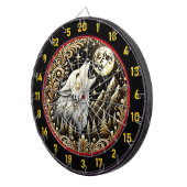 白い狼が月の下で吠え白熱［赤熱］光を放つる ダーツボード (正面右)