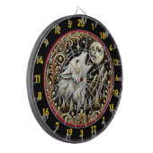 白い狼が月の下で吠え白熱［赤熱］光を放つる ダーツボード (正面左)