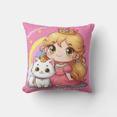 白い猫と合わせてカスタマイズ可能なかわいい王女 クッション (正面)