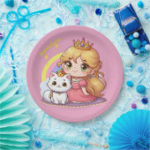 白い猫と合わせてカスタマイズ可能なかわいい王女 ペーパープレート (パーティー)