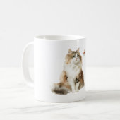 白い猫と蝶々 今この瞬間を生きる コーヒーマグカップ (正面左)