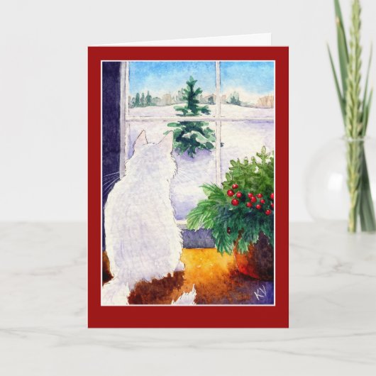 白い猫のクリスマスの挨拶状 シーズンカード (正面)