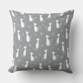 白い猫のシルエットとシルバーグレー クッション