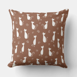 白い猫のシルエットとミディアムブラウン クッション