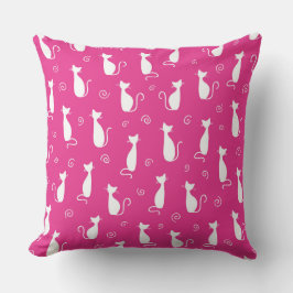 白い猫のシルエットと明るいピンク クッション