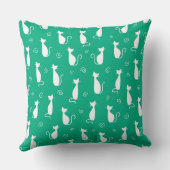 白い猫のシルエットと明るい緑 クッション (裏面)