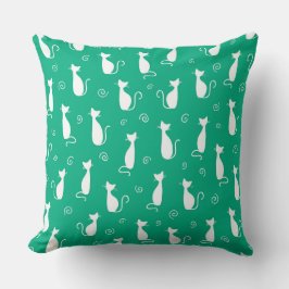 白い猫のシルエットと明るい緑 クッション