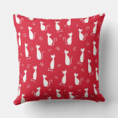 白い猫のシルエットと明るい赤 クッション (裏面)