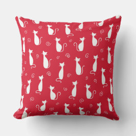 白い猫のシルエットと明るい赤 クッション