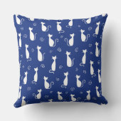 白い猫のシルエットと明るい青 クッション (裏面)