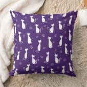 白い猫のシルエットを持つダークパープル クッション (ブランケット)