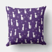 白い猫のシルエットを持つダークパープル クッション (裏面)