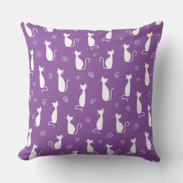 白い猫のシルエットを持つ紫 クッション
