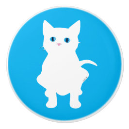 白い猫のシルエット セラミックノブ