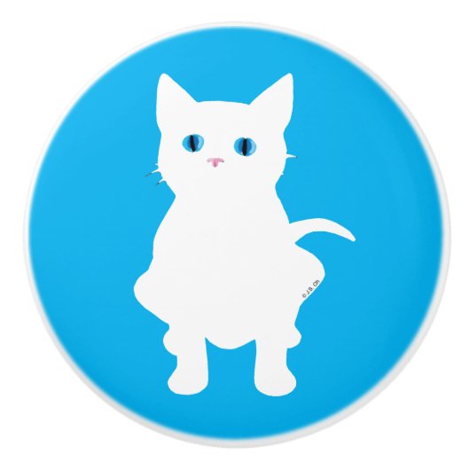 白い猫のシルエット セラミックノブ (正面)