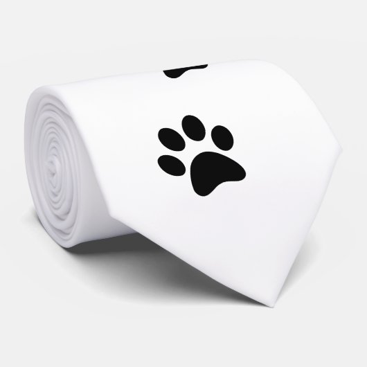 白い猫の手が白くプリントされる ネクタイ (ロール)