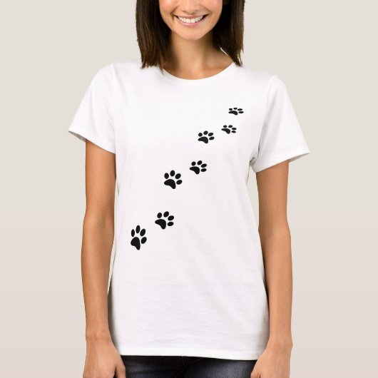 白い猫の手が白くプリントされる Tシャツ (正面)