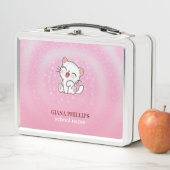 白い猫ピンクの背景 メタルランチボックス (インサイチュ)