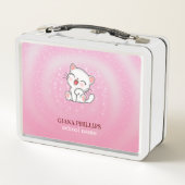 白い猫ピンクの背景 メタルランチボックス (裏面)