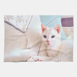 白い猫 キッチンタオル