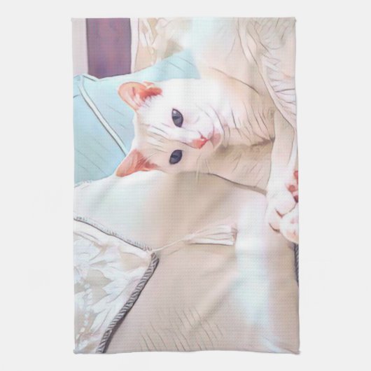 白い猫 キッチンタオル (縦)