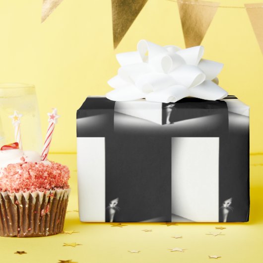 白い猫（黒い影） ラッピングペーパー (誕生日パーティー)