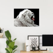 白い獅子頭ジャングル動物デジタル抽象芸術 ポスター (ホームオフィス)