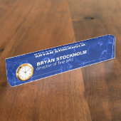 白い王室の静脈を持つ青い大理石 デスクネームプレート (側面)