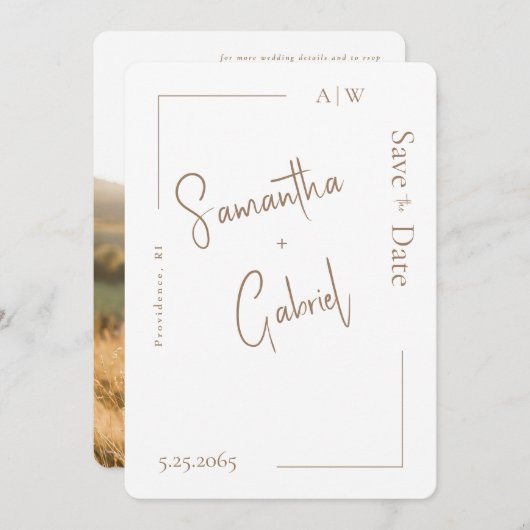 白い現代的な写真 ウェディング セーブ・ザ・デート (正面/裏面)
