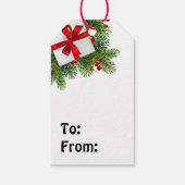 白い現在の赤いリボンを持つクリスマスパイン ギフトタグ (裏面)