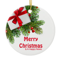 白い現在の赤い弓を持つクリスマスパイン